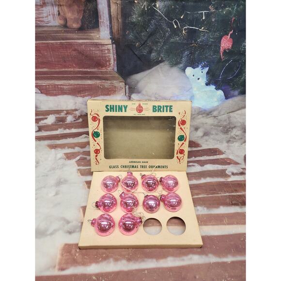 Shiny Brite American Made Glass Christmas Tree Ornaments 12-Pack 1950s Missing 2 - Picture 2 of 2
